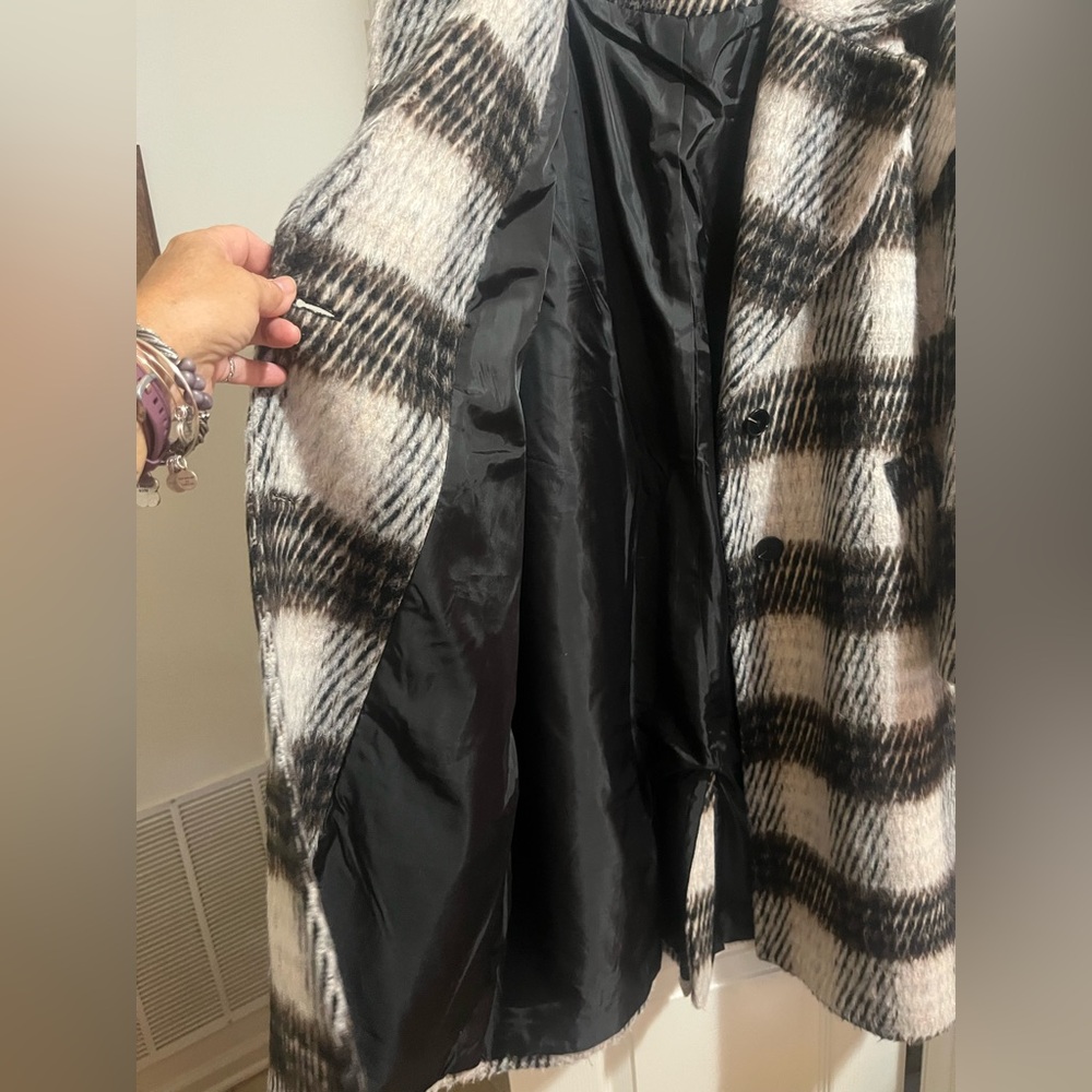 Nine West Women's Black/Brown and White Plaid Coat - Picture 11 of 15